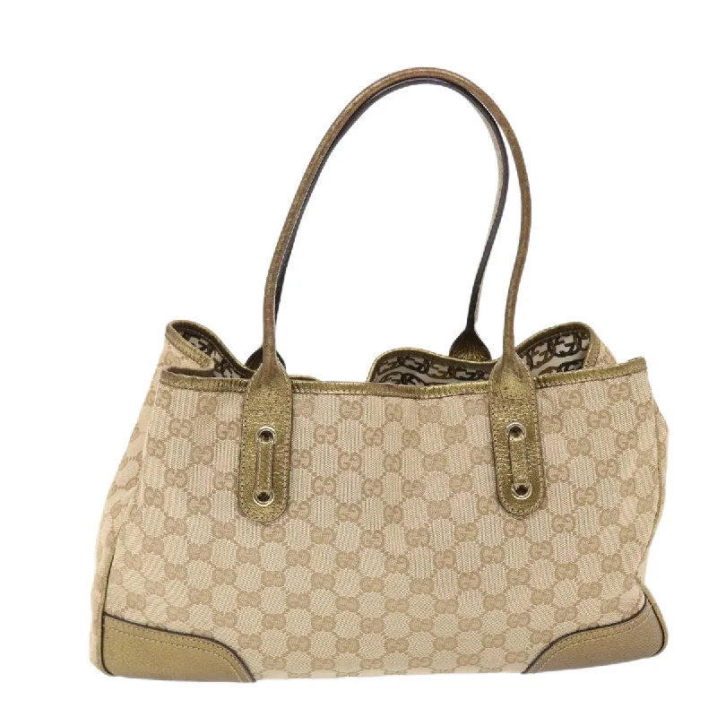 GUCCI GG Canvas Princy Line Tote Bag Leather Gold Tone 163805  tb793