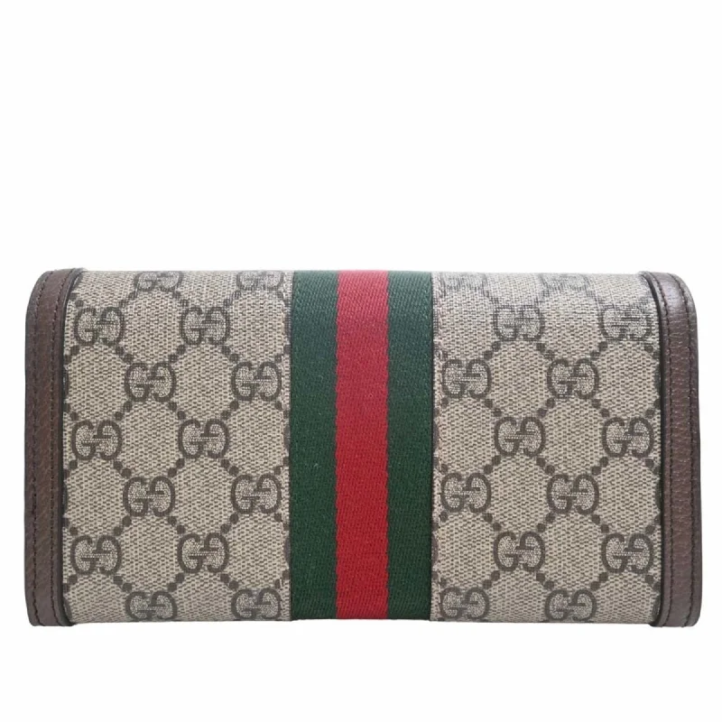 GUCCI Ophidia GG Supreme Sherry Continental Long Wallet 523153 Beige Brown Women's