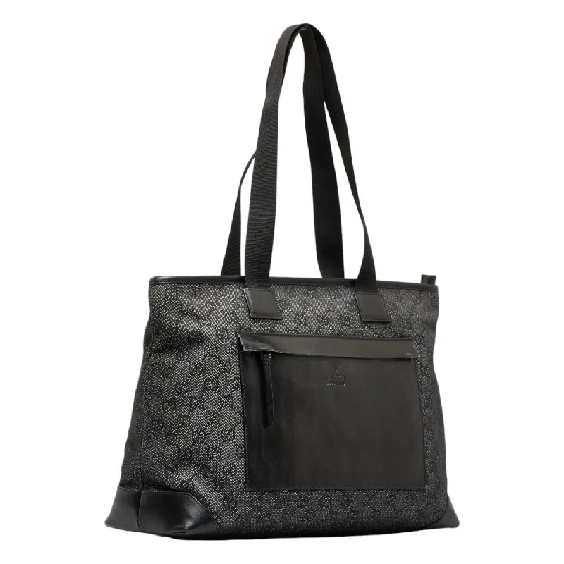 GUCCI tote bag handbag 34339 black canvas leather ladies