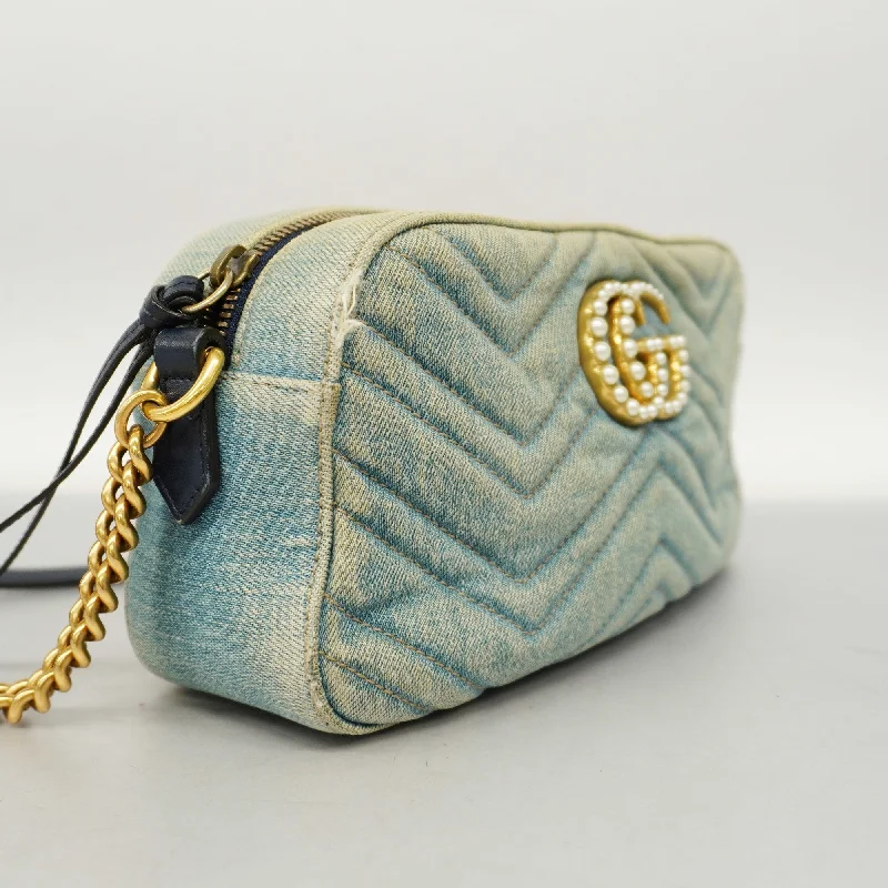 GUCCIAuth  GG Marmont Shoulder Bag Velor 447632 Women's Denim Light Blue