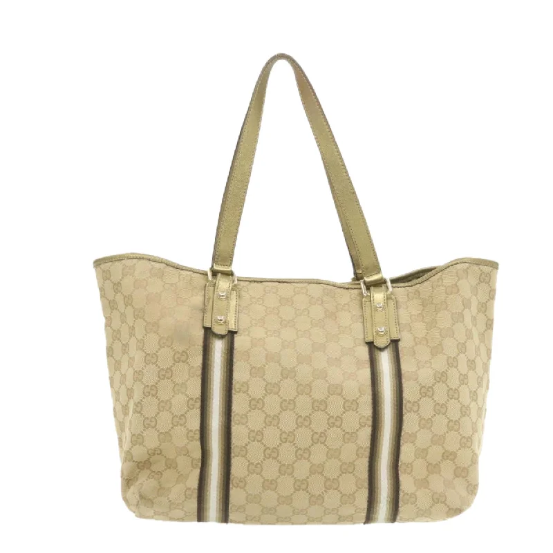 GUCCI Sherry Line GG Canvas Tote Bag Canvas Beige Gold Brown 139260  am626g