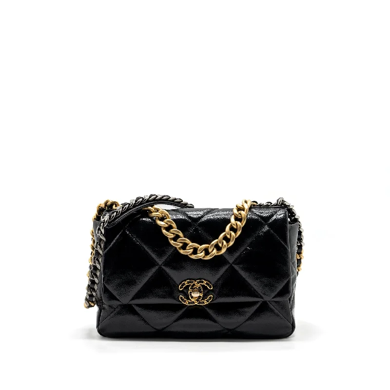 chanel medium 19 bag shiny calfskin black multicolour hardware