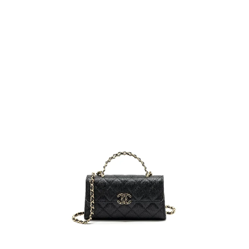 chanel 23p top handle mini flap bag with chain caviar black LGHW (microchip)