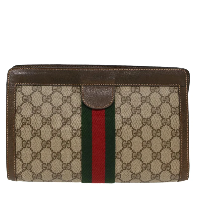 GUCCI GG Canvas Web Sherry Line Clutch Bag Beige Red Green 89.01.002  bs7231