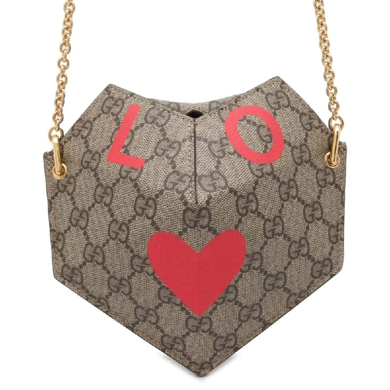 GUCCI GG Supreme Heart LOVE ChainShoulder Red/Beige 678131 PVC Coated Canvas Size Small