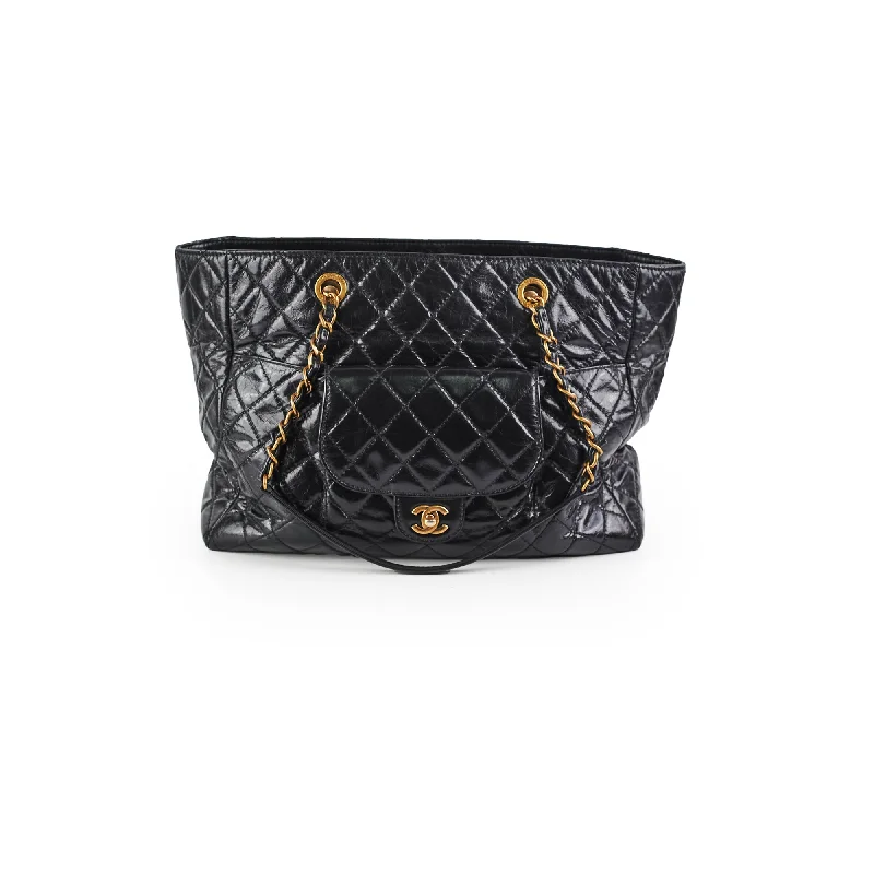 Chanel Black Shiny Calfskin Shoulder Tote Bag - Series 20