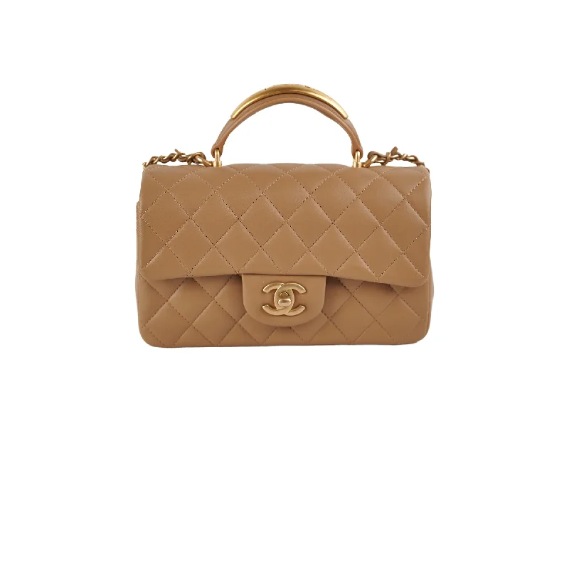 Chanel 22B Top Handle Mini Rectangular Dark Beige Microchip