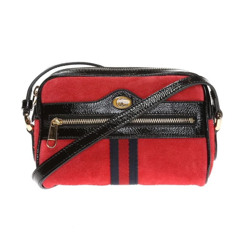 Gucci Ophidia Red Suede Patent Web Mini Shoulder Bag