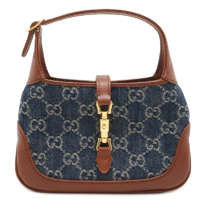 GUCCI GG Supreme Jackie1961 2wayShoulder Bag Blue/Brown 637092 Denim Leather