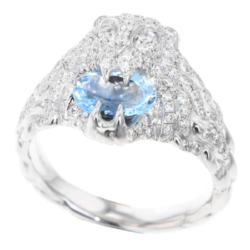 GUCCI Lion Head Aquamarine Ring Size #9 18K White Gold