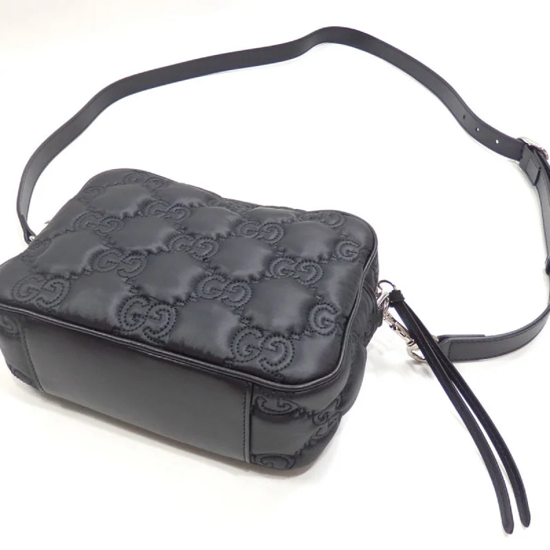 GUCCI Shoulder Bag GG Matelasse Small Women's Black Leather 702234