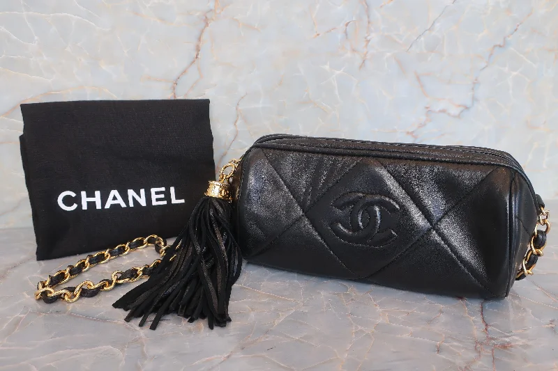 CHANEL/シャネル ココマークフリンジチェーンショルダーバッグ ラムスキン ブラック/ゴールド金具 ショルダーバッグ 600110011