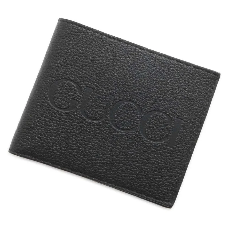 GUCCI Embossed Logo Bifold Wallet Black 658681 Leather