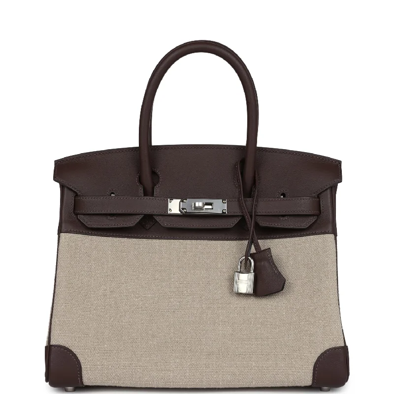 Hermes Birkin 30 Bivouac Ficelle Canvas and Moka Swift Palladium Hardware