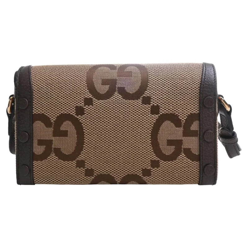 GUCCI Horsebit 1955 Jumbo GG Canvas Leather Shoulder Bag 699296 Beige/Brown Women's