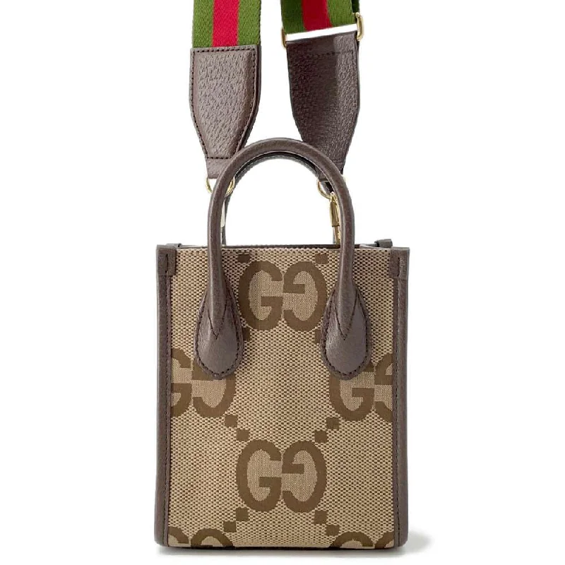 GUCCI Jumbo GG Tote Bag 2way Beige/Brown 699406 Canvas Leather Size Mini