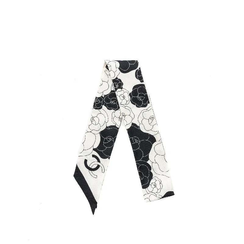 Chanel small silk scarf / twilly CC logo black / white