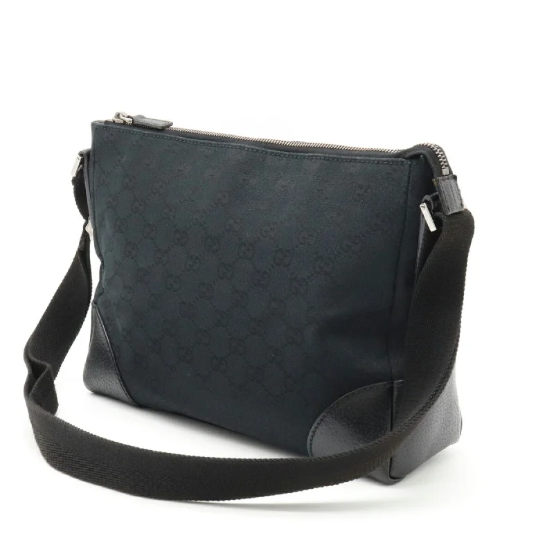 GUCCI GG Canvas Shoulder Bag Leather Black 114273