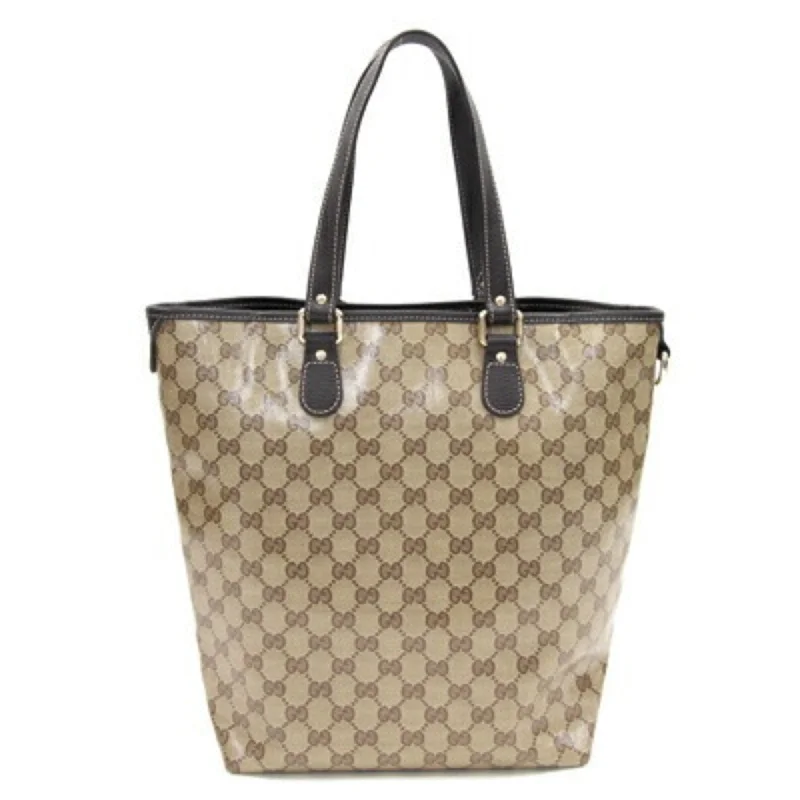 GUCCI tote bag GG crystal 265693 dark brown beige PVC leather ladies