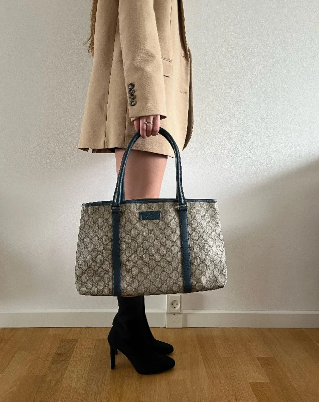 Gucci GG Supreme Tote Beige and Green/Blue leather straps