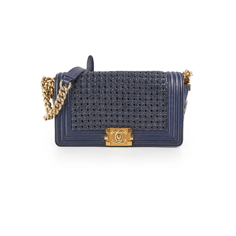 Chanel Old Medium Braided Reverso Boy Bag Navy