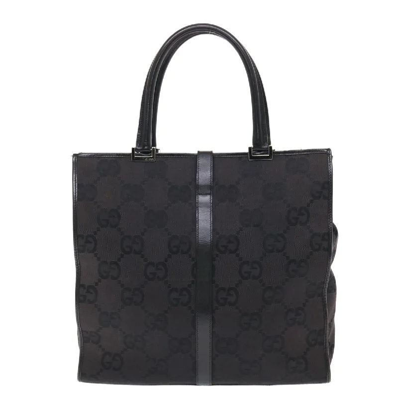 GUCCI GG Canvas Jackie Tote Bag Leather Black 00210643444  49600