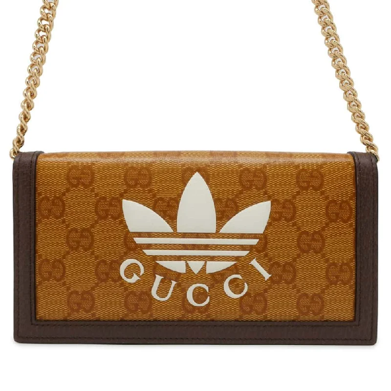 GUCCI Adidas Collaboration Chain Wallet Yellow/Brown 621892 PVC/Leather