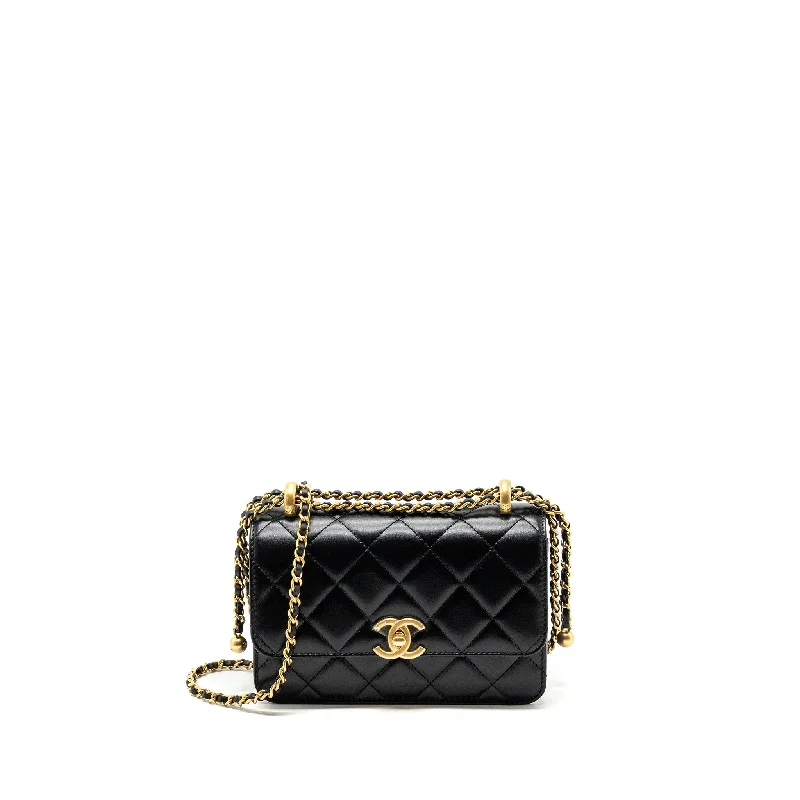 Chanel 24c Gold Crush Mini Flap Bag Calfskin Black GHW (Microchip)