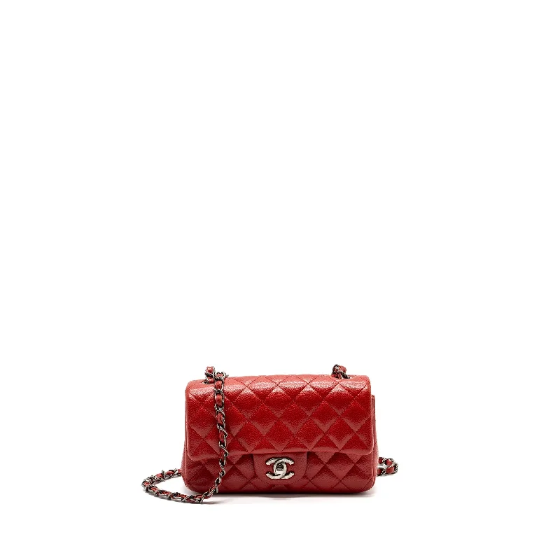 Chanel mini rectangular flap bag caviar red ruthenium hardware