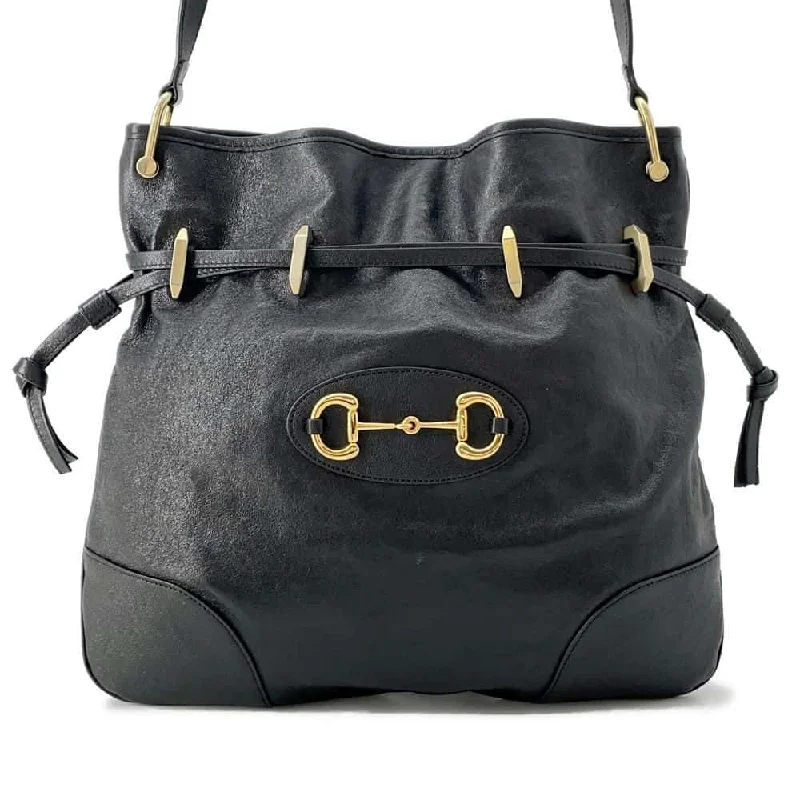 GUCCI Horsebit Shoulder Bag Black 602089 Leather