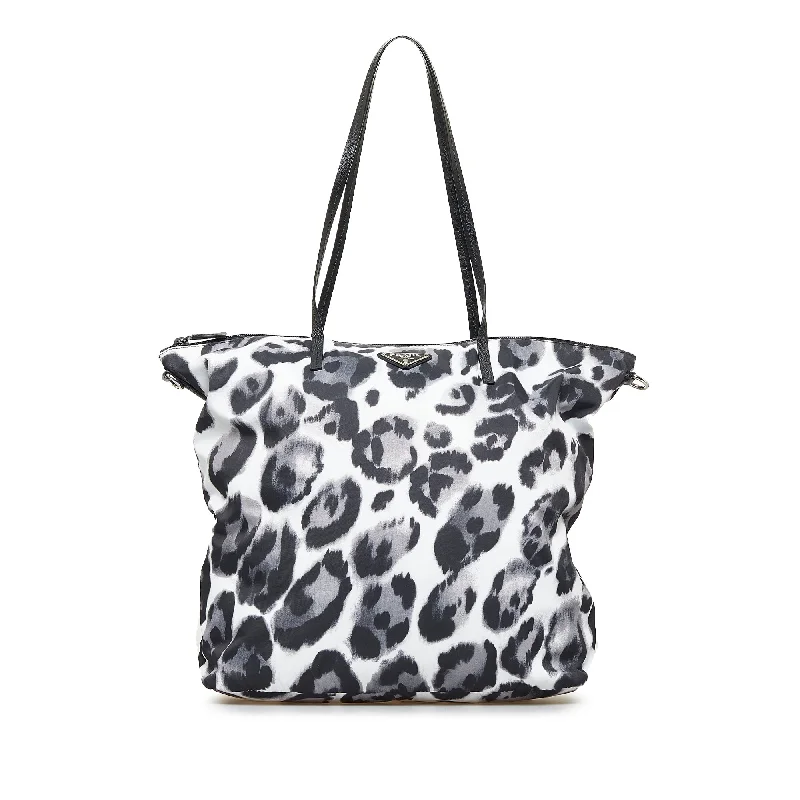 Prada Tessuto Shopper Black White Printed Nylon Canvas